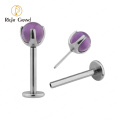 Right Grand Titanium Prong set Amethyst threadless Labret Lip Ring